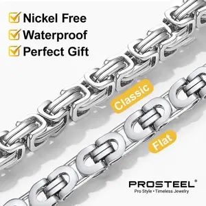 PROSTEEL Byzantine Chain Necklace Stainless Steel Stylish and Cool Length 18-30 Inches Width 4MM/6MM/8MM/10MM Necklaces For Men Women with Gift Box