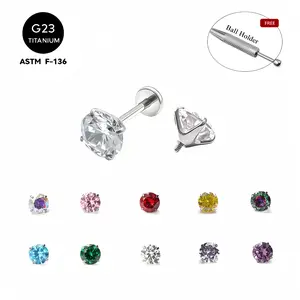 F136 titanium 10pcs Value Pack 18G 1.0mm 8mm straight bar Nose  Internally Threaded Gems nose jewel  with Free Ball Holder & Guiding Needle