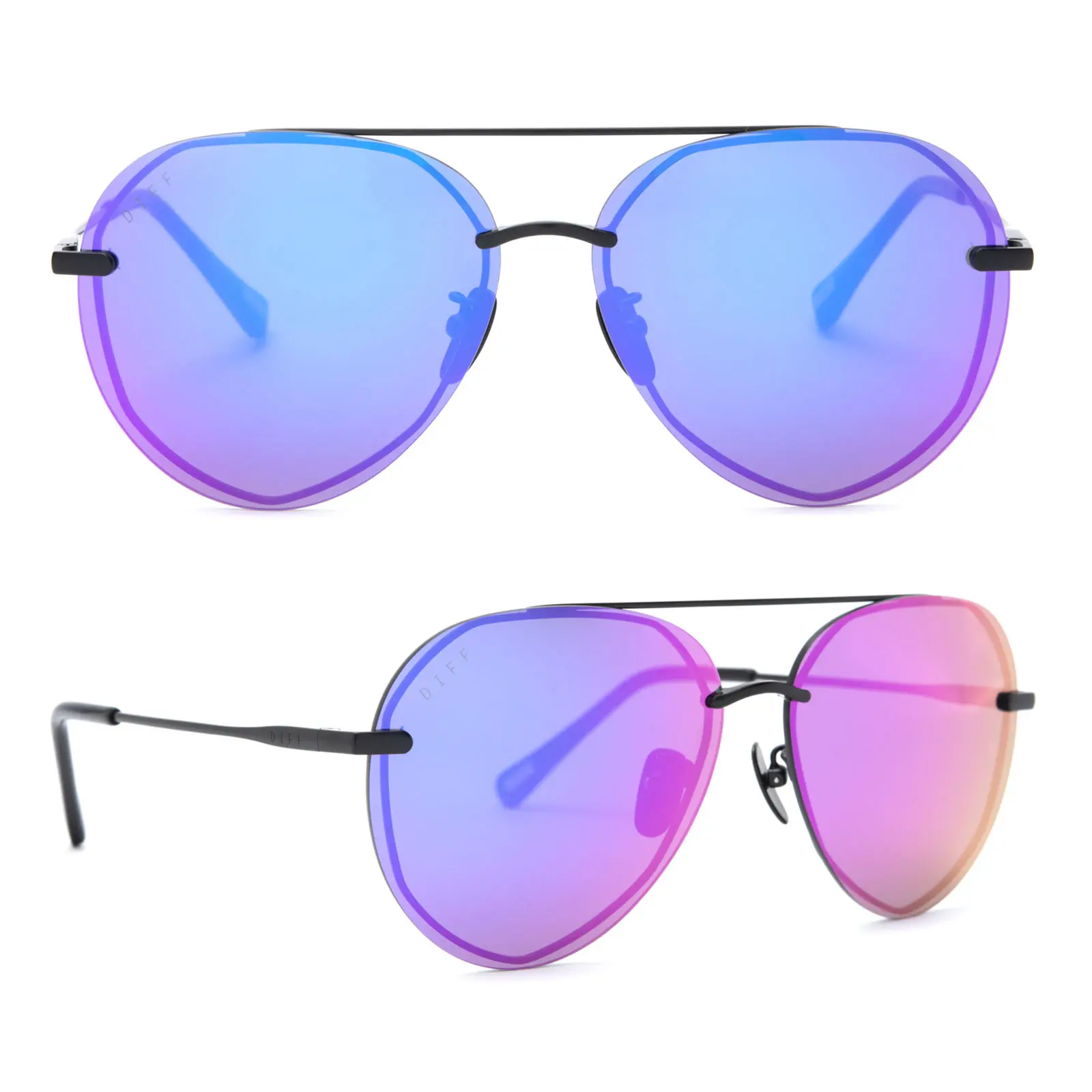 DIFF Lenox Aviator Sunglasses, Purple Mirror