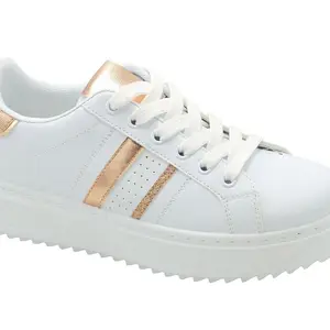 Women's White PU Sneakers with Lace-Up Closure and Comfortable Sole