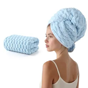 ECOLOOK Blue Microfiber Hair Towels - Extra Large Hair Towel Wrap for Women, 24x42 inch Hair Towels with Elastic Strap, Super Soft Hair Drying Towels for Long, Thick, Curly Anti Frizz Turbans Lightweight Shower