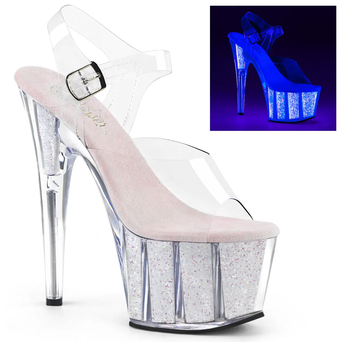 Pleaser Adore-708UVG Women's Stylish Fashion High-Heel Platform Sandals, Decor-Enhanced Heeled Footwear for Special Occasions, Shoe