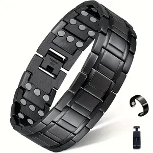 3X Magnetic Bracelet Ring Set for Men Adjustable Stainless Steel With Gift Box Easy Gifting