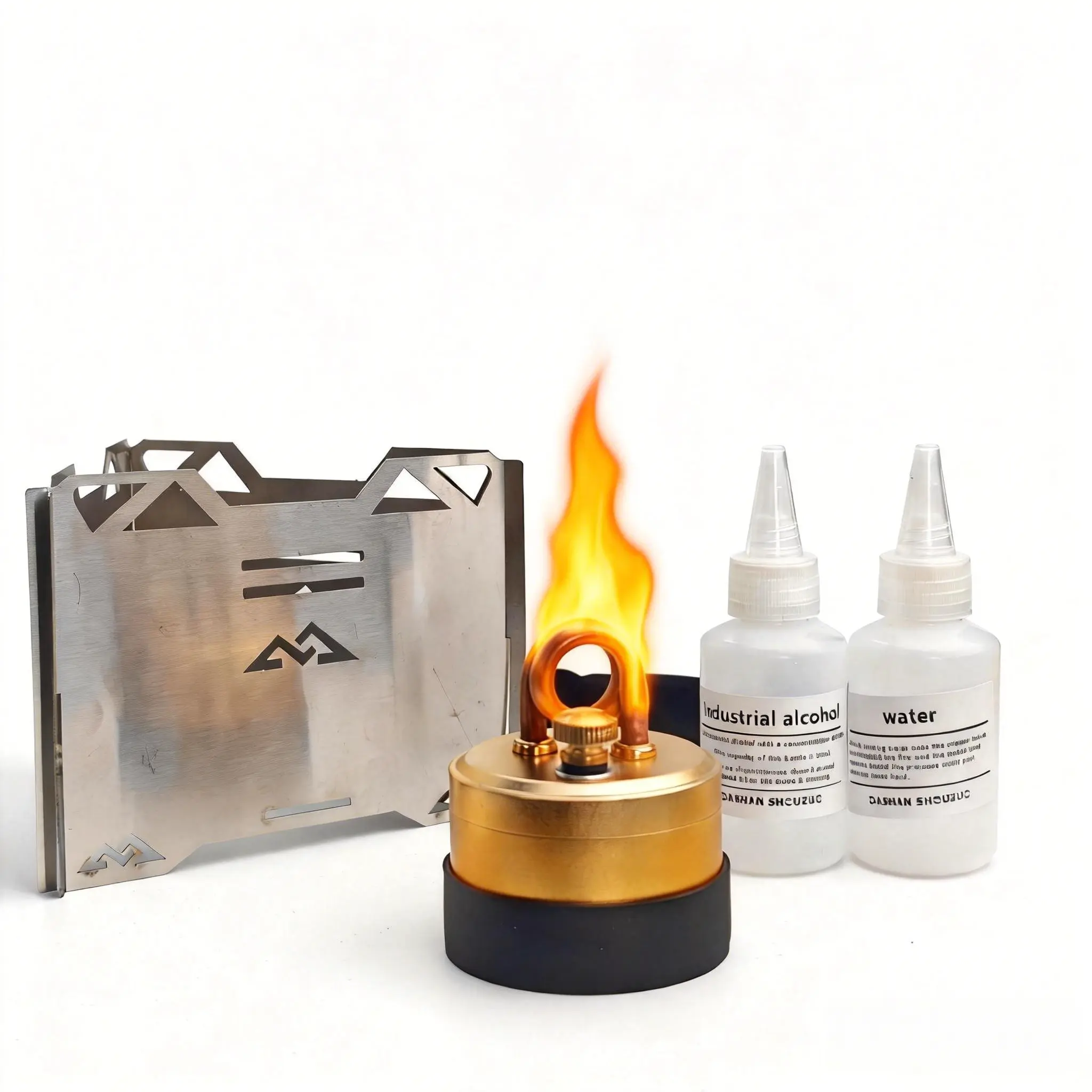 Self-Pressurized Alcohol Stove, Lightweight Aluminum & Copper Burner for Hiking & Survival Camping, High-Efficiency Cooking with Windproof Stand, Camping Accessories, Copper Tube, Compact And Portable, Aluminium, Camping Equipment, Portable Kitchen