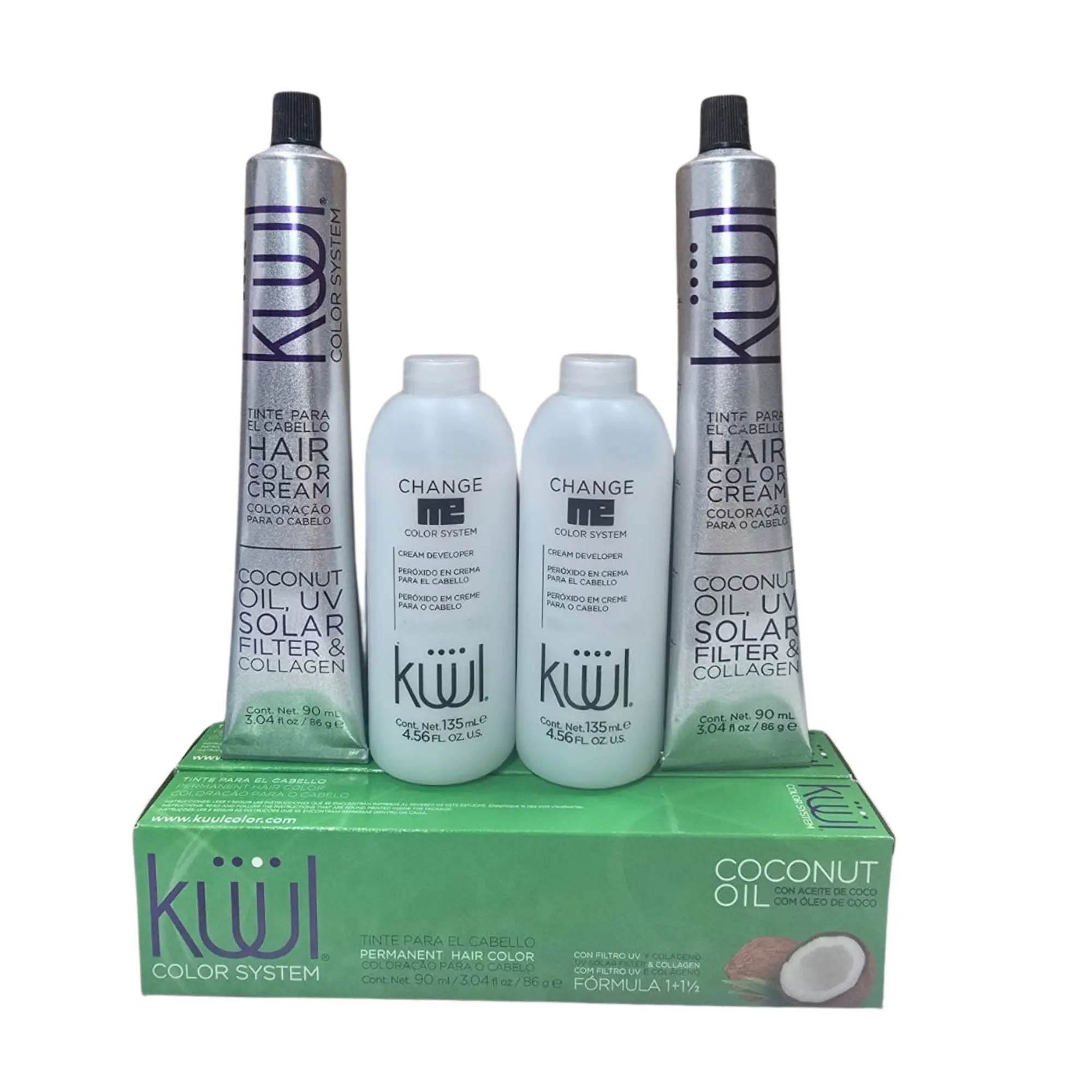 Kuul Hair Color Kit - Salon-Grade Haircare Set with 2 Dyes, 2 Developers, Hair Brush, Protective Oil, UV Protection, Radiant