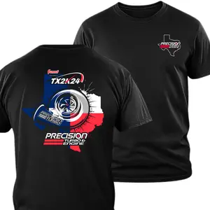 Precision Turbo T-shirt, 2 Sides Texas Turbo Graphic TX2K24 Performance Racing Design Precision Turbo and Engine Event Tee