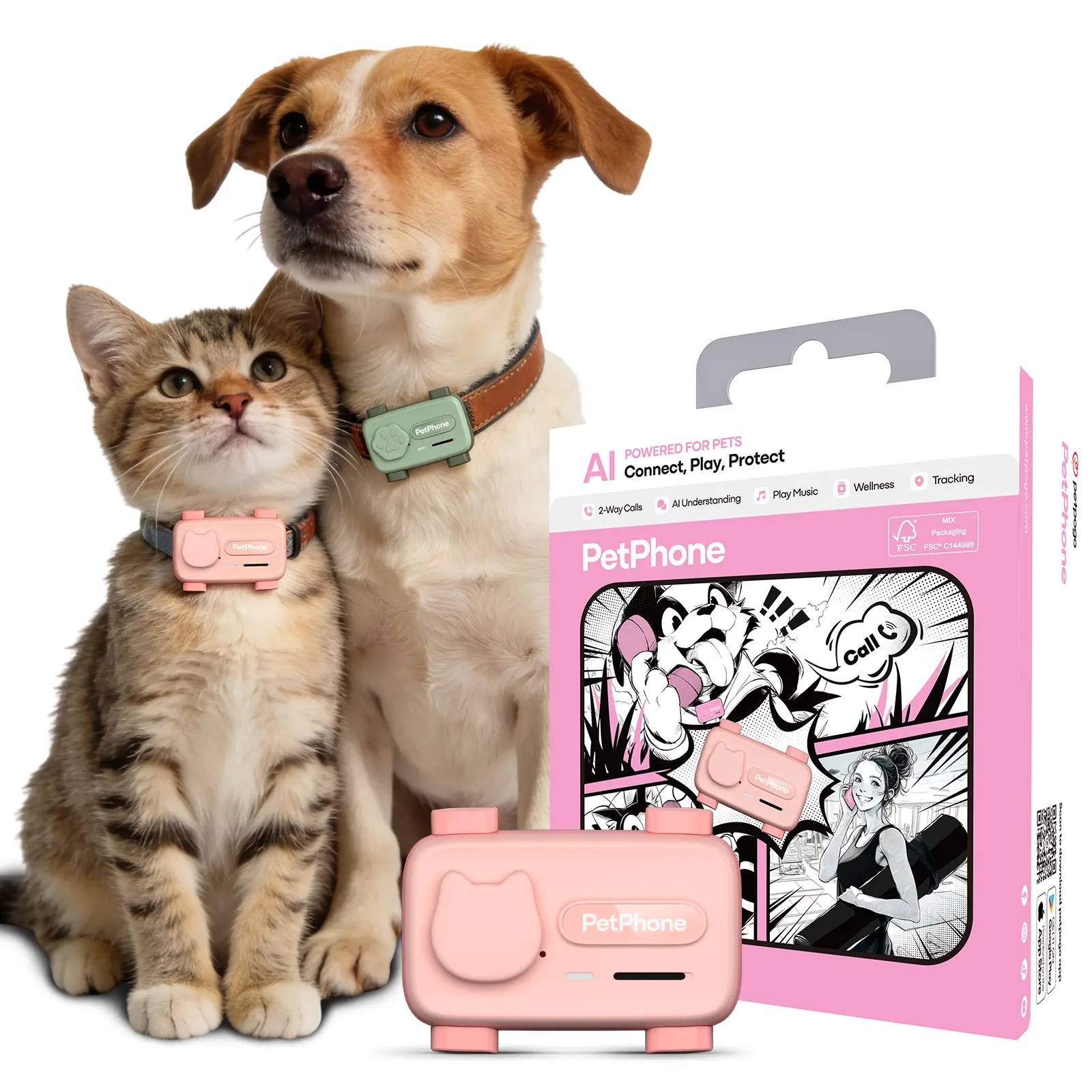 PetPhone for Dogs & Cats – 2-Way PetChat, AI-Powered Pet Sound Analysis, Activity Tracking, GPS Tracker with Geofencing Alerts, 37g Smart Wearable Device, Gift for Pet Lovers