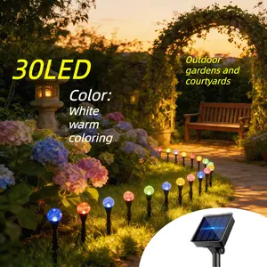 Spring outdoor solar 30-LED bubble ball plug-in string lights, graduation season wedding decoration string lights, suitable for corridors, pathways, courtyards/gardens, outdoor camping lighting, Easter, Ramadan, and other holiday decorations