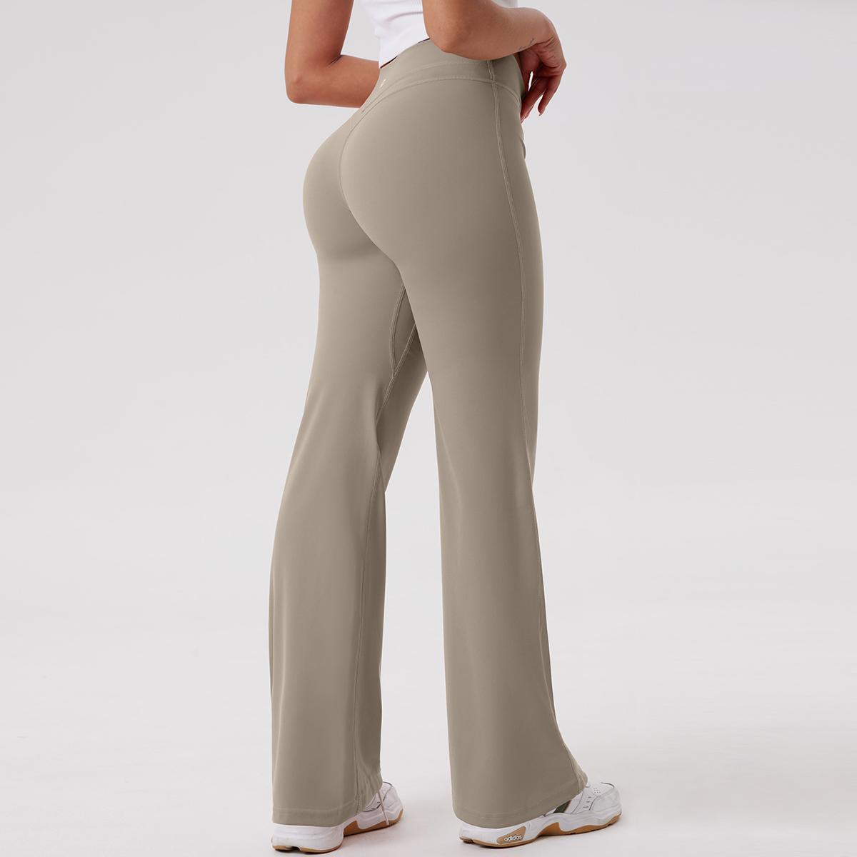 OQQfitness Womenswear Yoga Flared Pants Crossover High Waist Bottom V Back Seam Leggings Comfortable Fit for Basic Minimalist Style Outfits SpringStatements