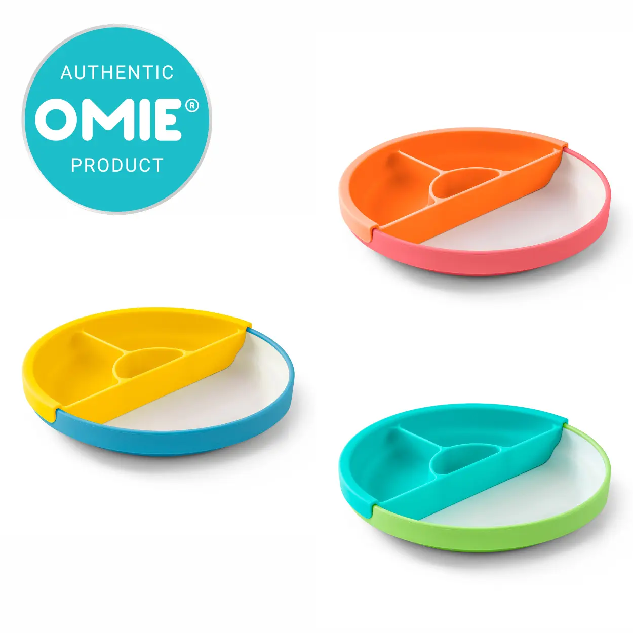Omie Easy Scoop Toddler Divided Plate Set - 1 BPA-Free Plant-Based Plastic Plate, 1 Silicone Divider, Spill-Proof Design (TTS), Bpa Free Plates, Divided Plate Plates