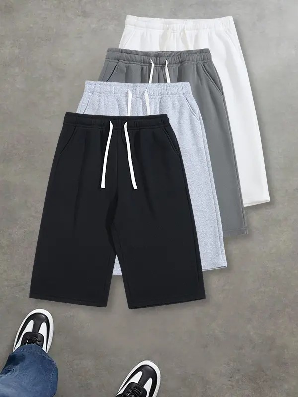4-pack men’s summer sweatpants, straight-leg with a fluid drape, loose fit that doesn’t restrict leg movement, featuring drawstring pockets; soft, breathable feel—ideal for workouts and walks, easy to choose.