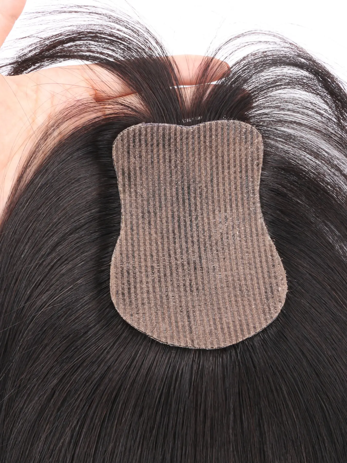 No Clip Natural Human Hair Topper L-Hook Strong Grip Velcro Base 8x11cm Invisible Hair Topper Skin Like Hair Toppers Realistic Hairpart Natural Looking Hair Hair Toppers For Thinning Hair 25cm Mocha Brown 1B