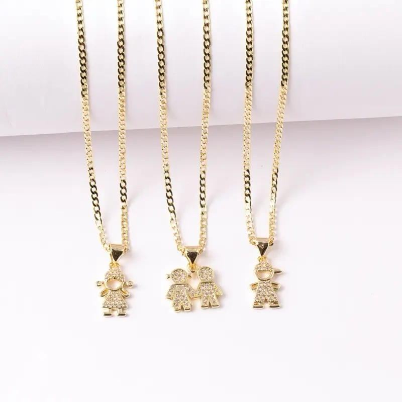 14K Gold Plated 2mm Necklace Chain with Kids Pendant, Chain Jewelry Necklaces for Daily Wear, Valentine Gifts for Mom