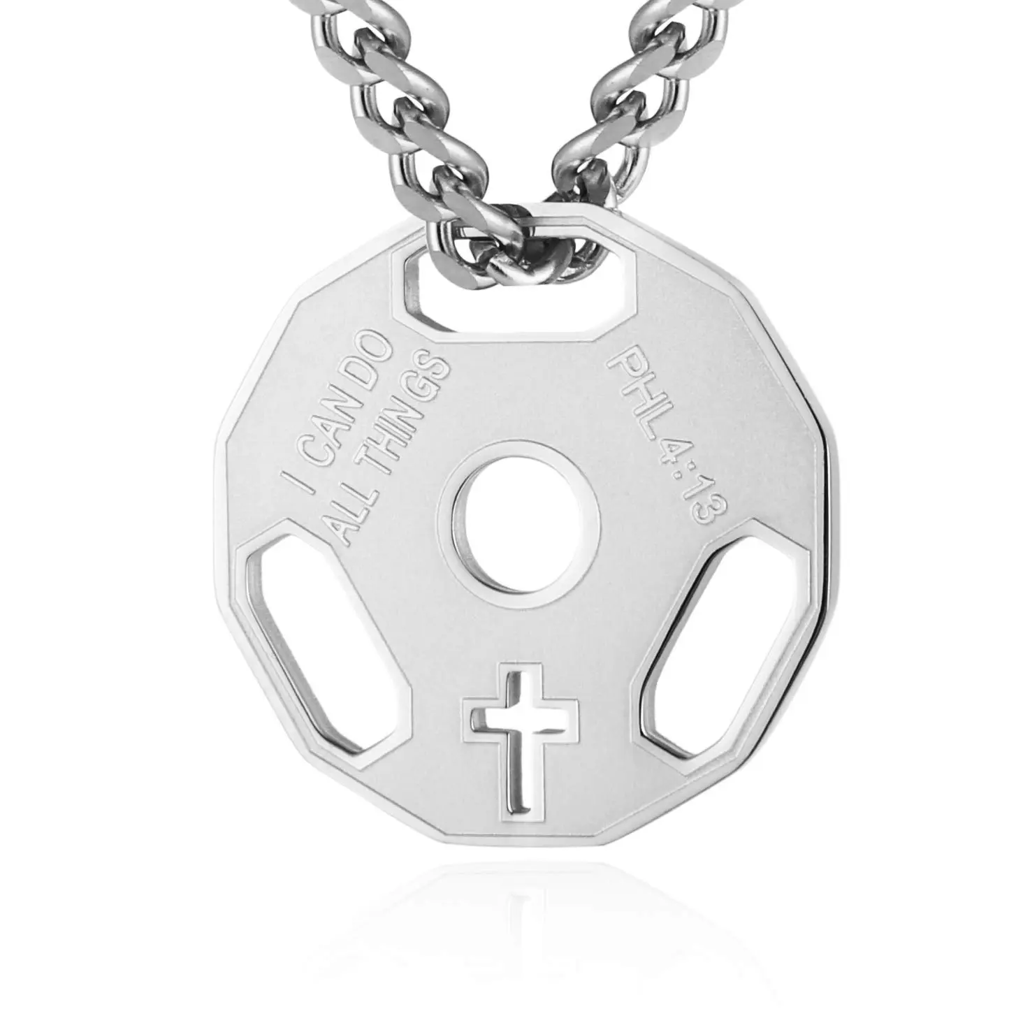 Mens Fashion Stainless Steel Fitness Gym Dumbbell Weight Plate Barbell Chain Pendant Necklace
