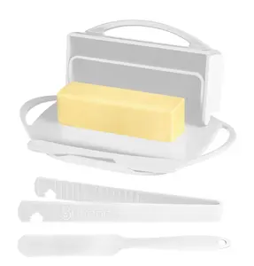 4-Piece Breakfast Set with Flip-Top Butter Dish, Spreader, Toaster Tongs, and Spatula