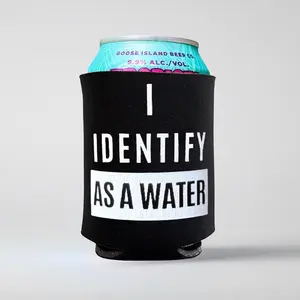 Funny Beer Can Cooler Sleeve “I Identify As Water” Hilarious Party Koozie for Adults