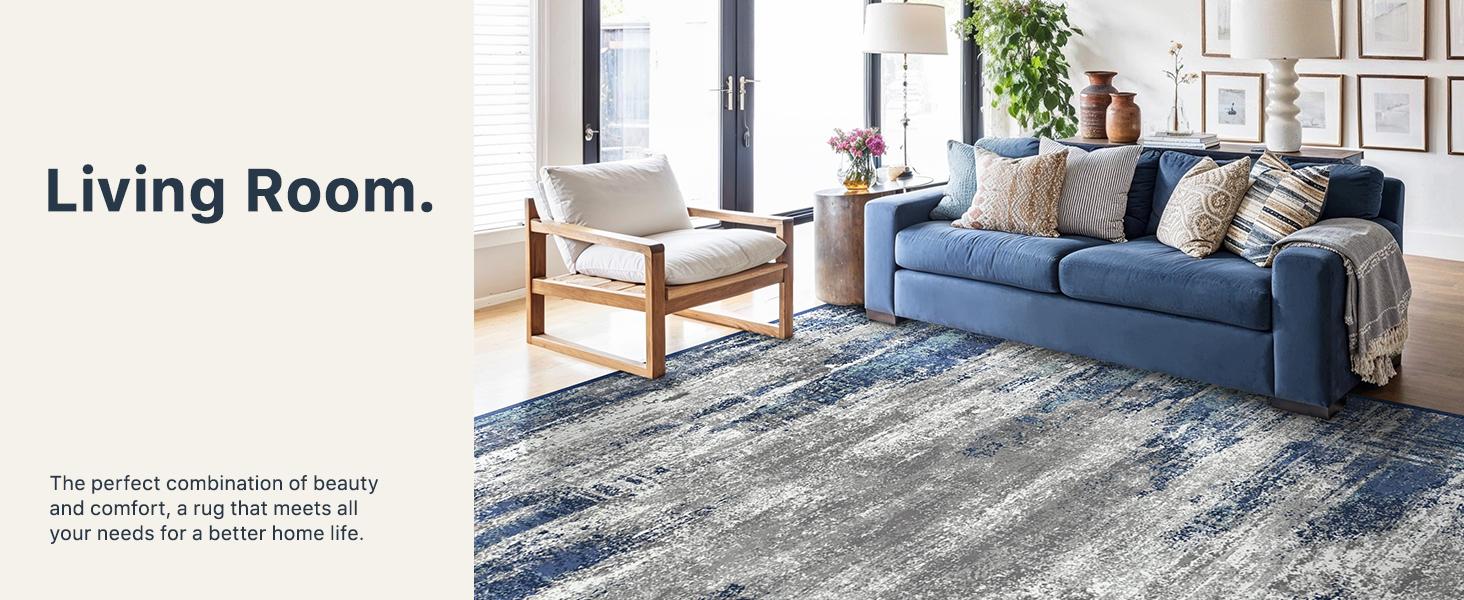 【Deals For You Days】GENIMO Modern Abstract Design Area Rug Soft Lightweight Cushioned Feel Durable for Living Room Bedroom Dining Room Machine Washable Non-Slip Backing