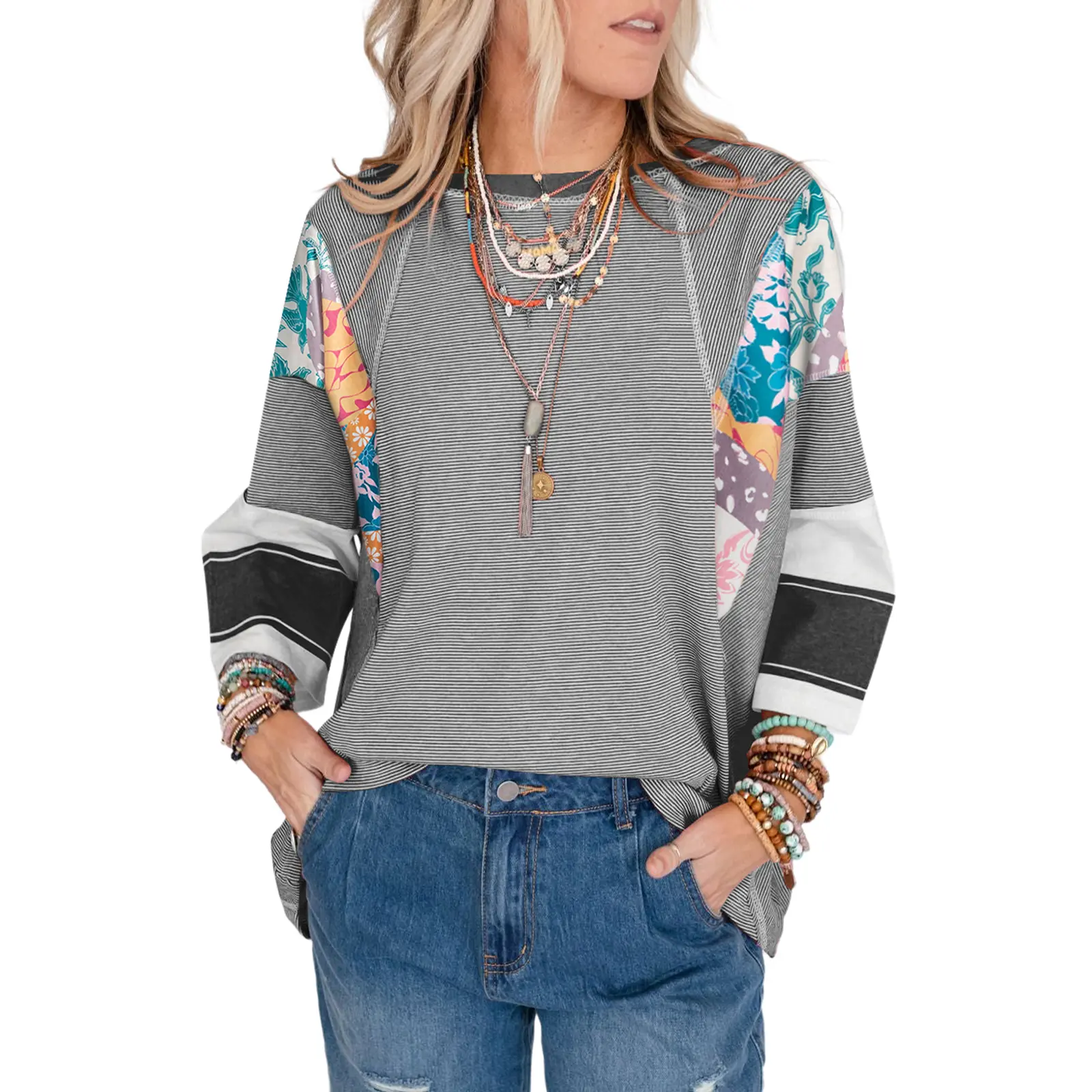 EVALESS Women's Oversized Graphic Print T Shirts Loose Fitted Crewneck 3/4 Batwing Sleeve Striped Patchwork Blouses 2026 Casual Summer Outfits SummerVibes  Deals For You Days summer outfits,back to school,back to school shopping