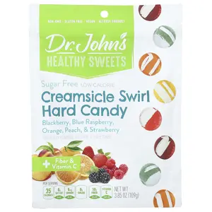 Dr. John's Healthy Sweets Creamsicle Swirl Hard Candy, Blackberry, Blue Raspberry, Orange, Peach, & Strawberry, Sugar Free, 3.85 oz (109 g)