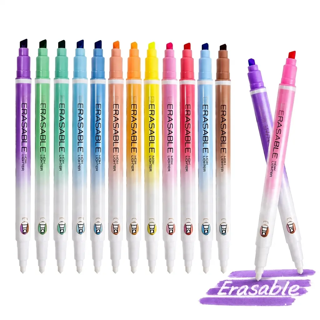 Erasable Highlighter Pens 12 Pack , Bible Highlighters No Bleed Through, Assorted Color Chisel Tip Markers for Journal, Planner, Study, School & Office