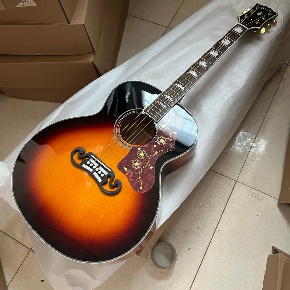 GIB-SON Sunset Blue Acoustic Guitar - 6-String, Right-Handed, Jumbo/Super-Jumbo Stylish Guitar, Maple Back and Sides, Rosewood Fretboard, Bone Nut, 20 Frets, Sunset Finish, Ideal for Country Jazz, Music Practice