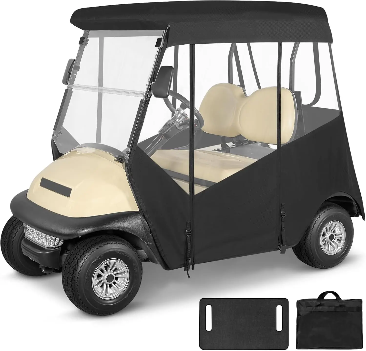 【Garvee】Waterproof 600D Oxford Golf Cart Cover – Fits Club Car/EZGO, 152x110x140cm – All-Weather, Windproof, UV Protection, Transparent PVC Windows, Easy Tool-Free Install