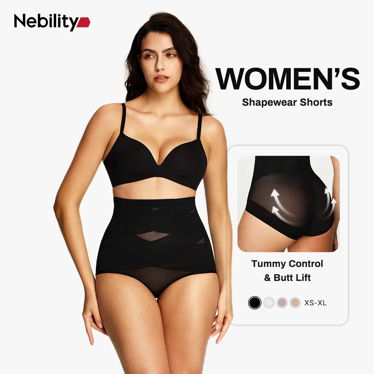 [MAX] Nebility Women's Mesh Breathable Shapewear Underwear Shorts, Black Shorts Comfort Basic Sexy Minimalist Compression Womenswear Highwaist Girdle Abdominal Binder Tummy Control Shaping Tummy Control Shapers summerwins