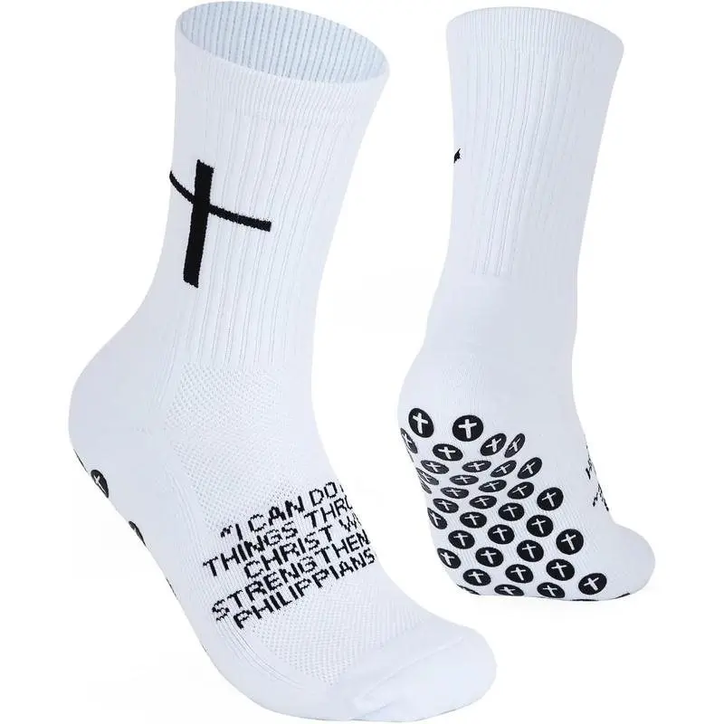 Men's 4-Pack Fall Winter Soccer Socks Non-Slip Silicone Dot Terry Cushioned Crew Socks Moisture Wicking Odor Resistant Breathable Athletic Running Cotton Socks for Running Soccer and Fall Winter Sports
