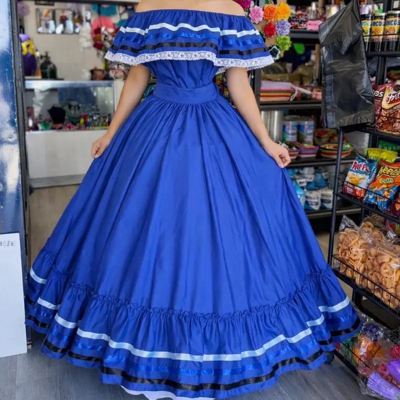 2 piece set Folklore Mexican Solid  skirt and blouse Womenswear day of the dead L
