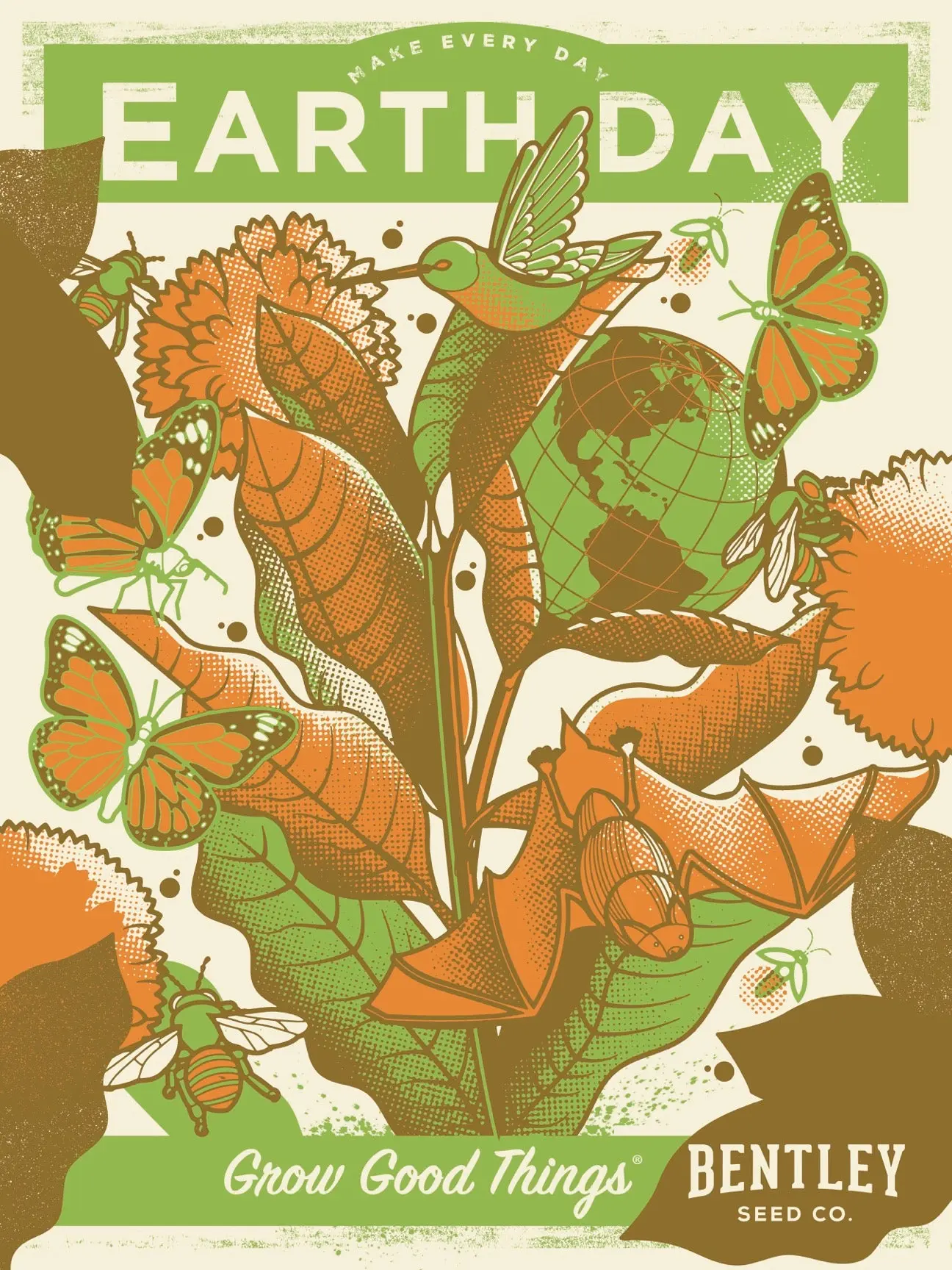 High-Quality Artistic Nature-Themed Wall Art Print Poster, Eco-Friendly Green-Brown-Orange Home Decoration with Pollinators Illustration for Earth Day Celebrations, Eco-Conscious Homes