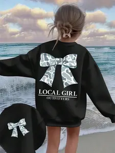 Local Girl Outfitters Camo Bow Sweatshirt for Kids Double-Sided Print Long-Sleeve Round-Neck Elastic Fabric Machine Washable Autumn Winter Casual Warm Not Stuffy Best Gift Multiple Colors