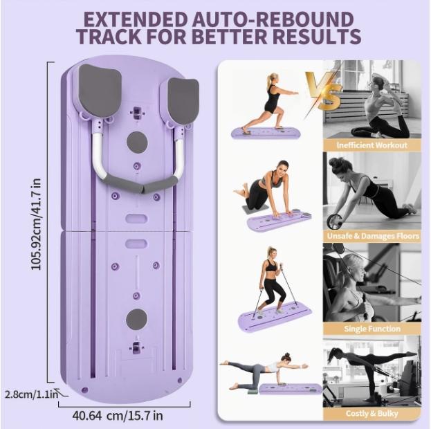 Pilates Board - 2024 Pilates Reformer Set, Multi-Purpose Foldable Pilates Reformer Board for Home, 5 in 1 Pilates Sliding Board (Pink)