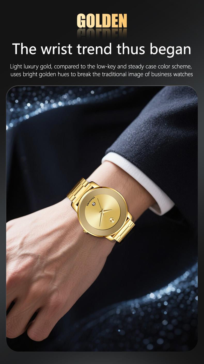 Luxury business quartz watches for ladies and gentlemen, featuring solid stainless steel straps, calendar function, and water resistance. With a minimalist design, they are elegant and durable, suitable for daily wear.