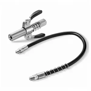 10000 PSI Double Handle Grease Gun Coupler with Quick Lock Release & 30cm Hose - Fits All 1/8" NPT Grease Guns