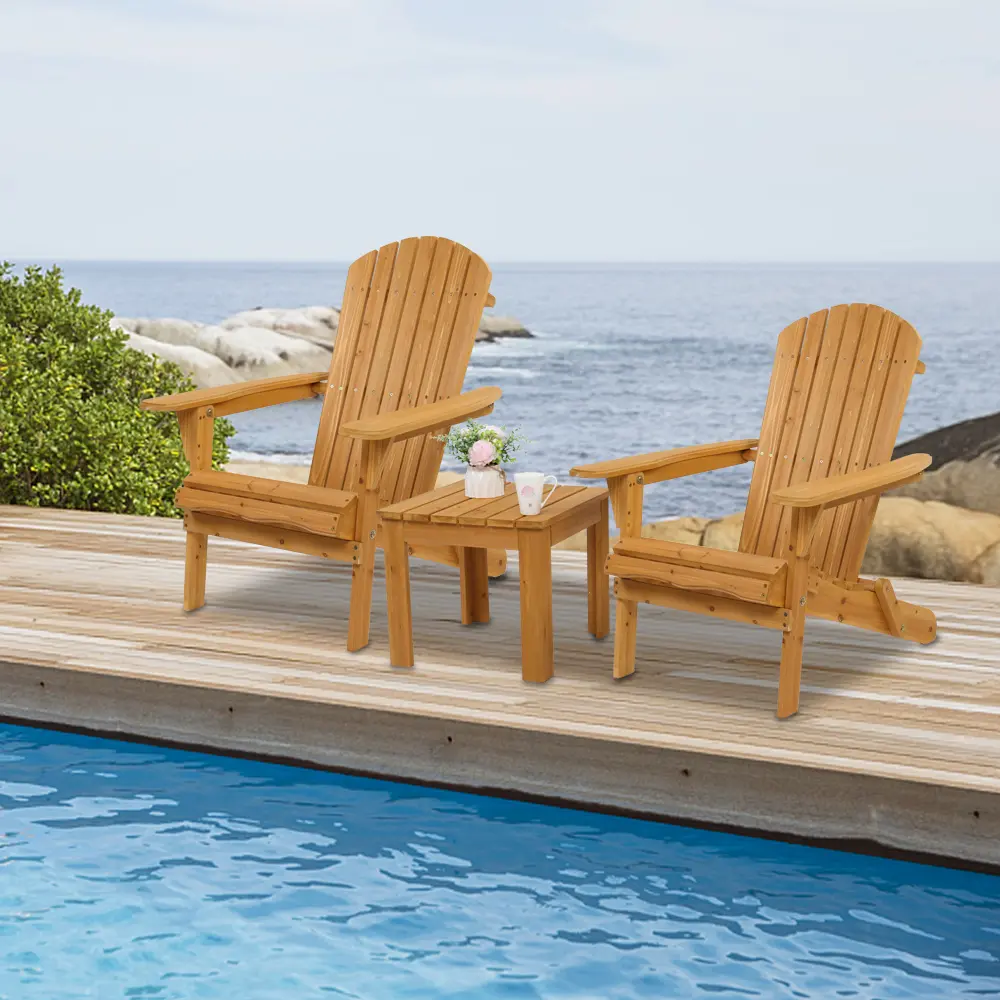 Folding Wooden Adirondack Lounger Chair - Sturdy Sun Lounger, Compact Folding Outdoor Chair, Natural Finish, Breathable, Outdoor Chairs
