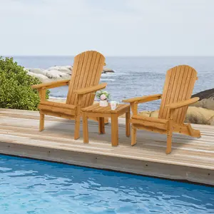 Folding Wooden Adirondack Lounger Chair with Natural Finish