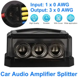 3 Ways Power Distribution Block - 0 Gauge input to 3 x 0 Gauge Output Ground Distribution Connecting Block with Cover, Car Audio Splitter for Automotive Car Boat