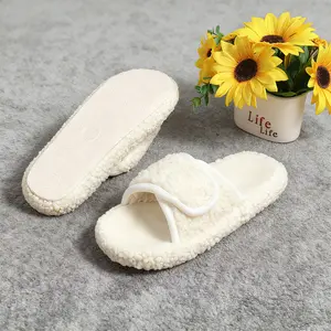 Women's Slippers with Adjustable Open Toe House Shoes Terry Cloth Fuzzy Indoor Slippers Open Toe House Shoes Footwear Soft
