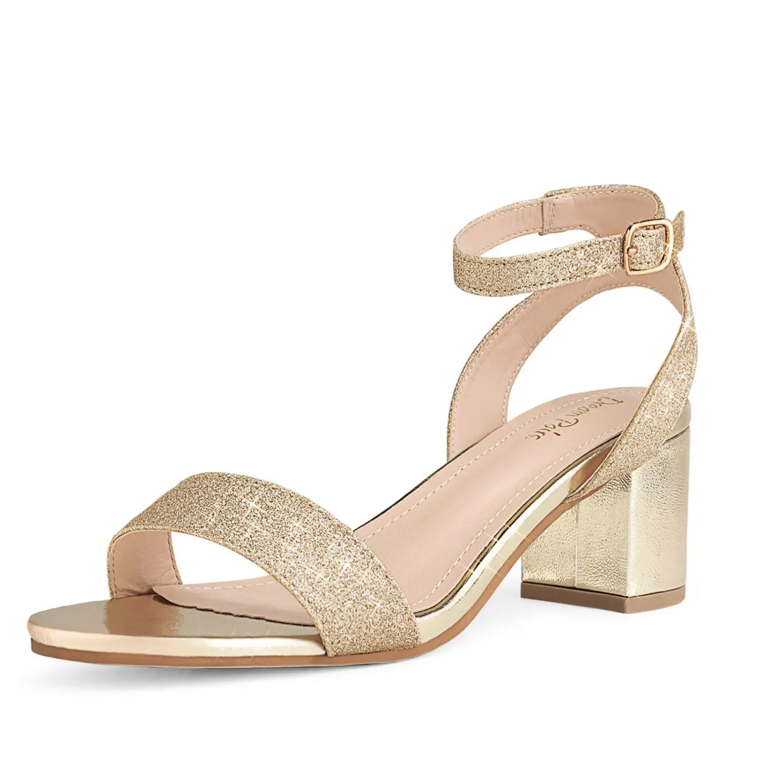 Dream Pairs Women's Glitter Ankle Strap Sandals, 2.5-Inch Low Block Heels with Padded Insole for Dress & Party, Glitter Decorated Sandals, Sandals Women
