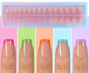 French Tip Press On Nails, Square French Gel Nail Tips, Soft Gel Pre-shaped No File Need Fake Nails for Nail Art DIY Extension Designs