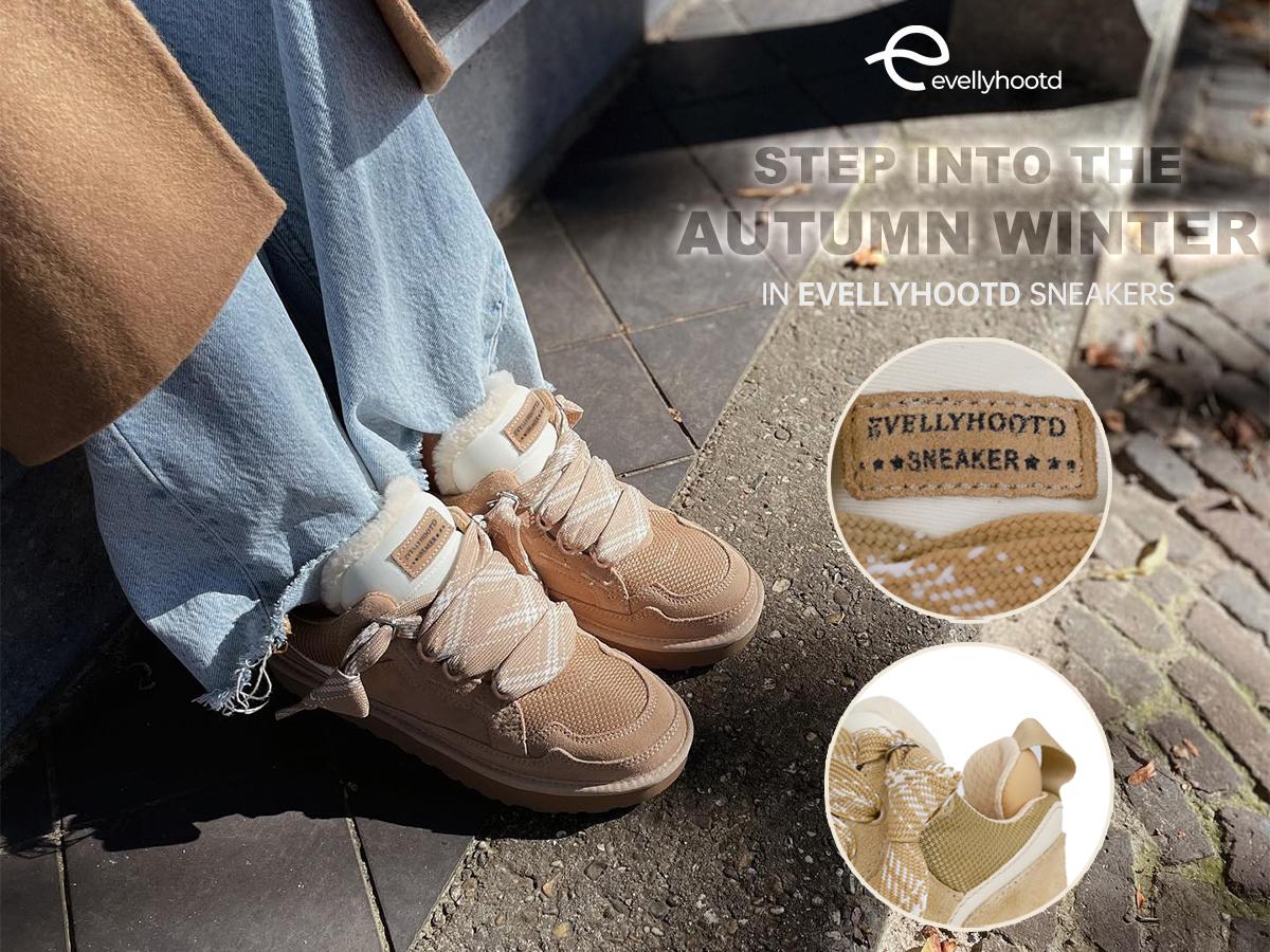 EVELLYHOOTD Women's Autumn Winter Warm Plush Sneakers with Anti-slip TPR Sole Light Weight Flat Trainers for Casual Outings