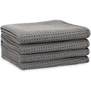 AURA by S&T INC. Hand Towels for Bathroom, Premium Waffle Towel for Kitchen and Home, Fast Drying, Absorbent Microfiber Bathroom Hand Towels, 16 Inches x 30 Inches, 420gsm, 4 Pack, Grey
