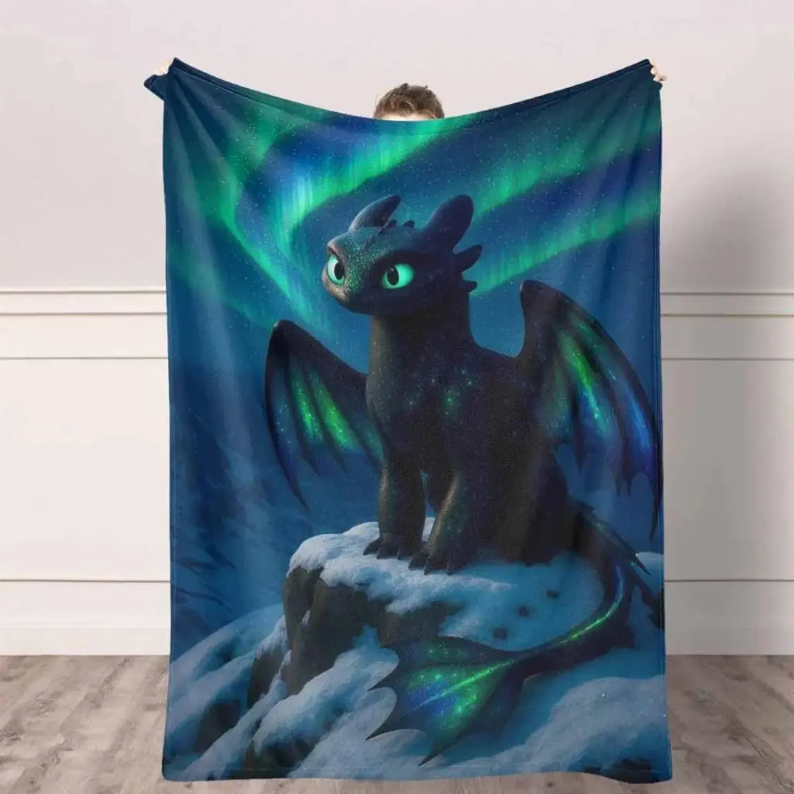 Night Fury Flannel Blanket Toothless Dragon Aurora Print Super Soft Warm Lightweight Cozy AntiPilling Perfect for Home Decor Couch Bed Travel Camping Gift Plush Throw Aesthetic Room Decor Cozy Vibes Soft Fleece Blanket