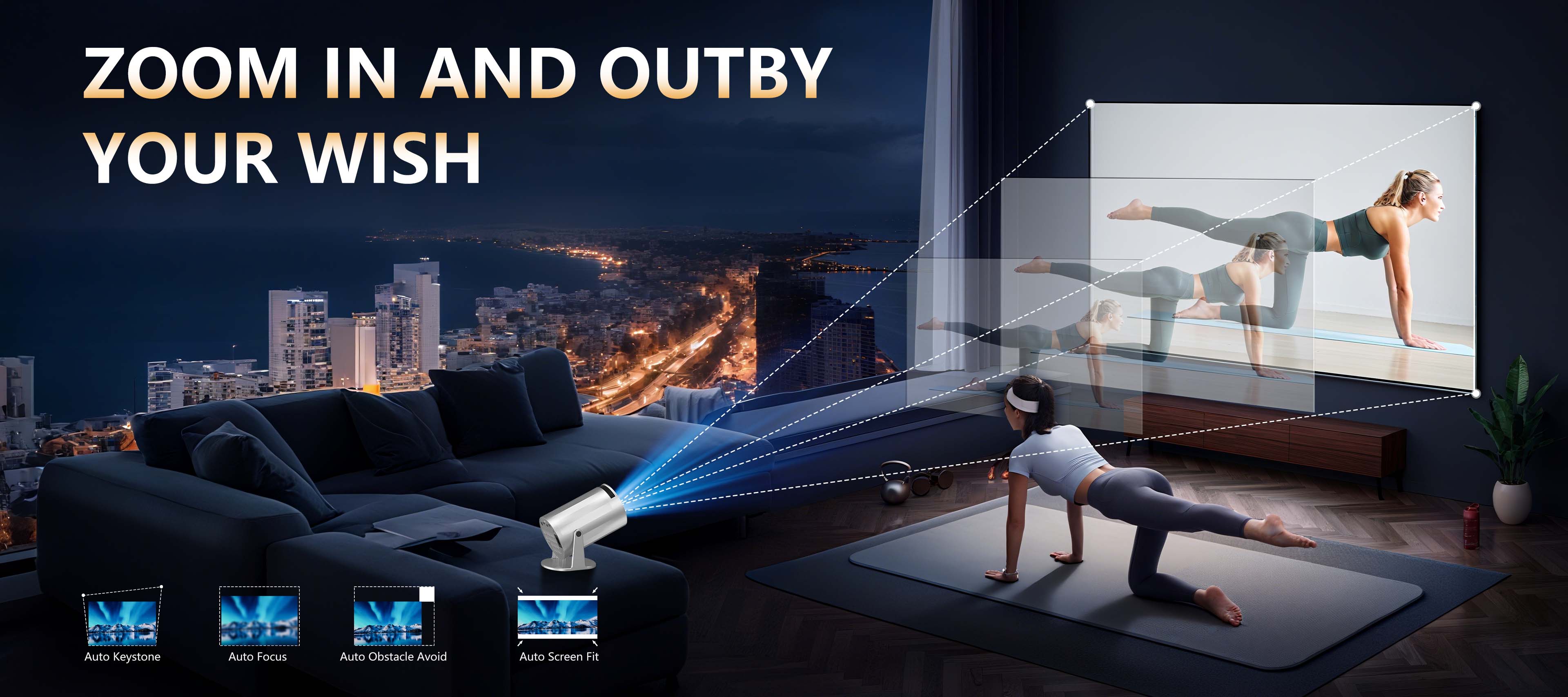 XBJ Mini Portable Projector with Wifi and BT5, 4K Support, Auto Keystone Adjustment, Pneumatic Mouse Remote Control for Outdoor/Bedroom Audio Watch Black Friday