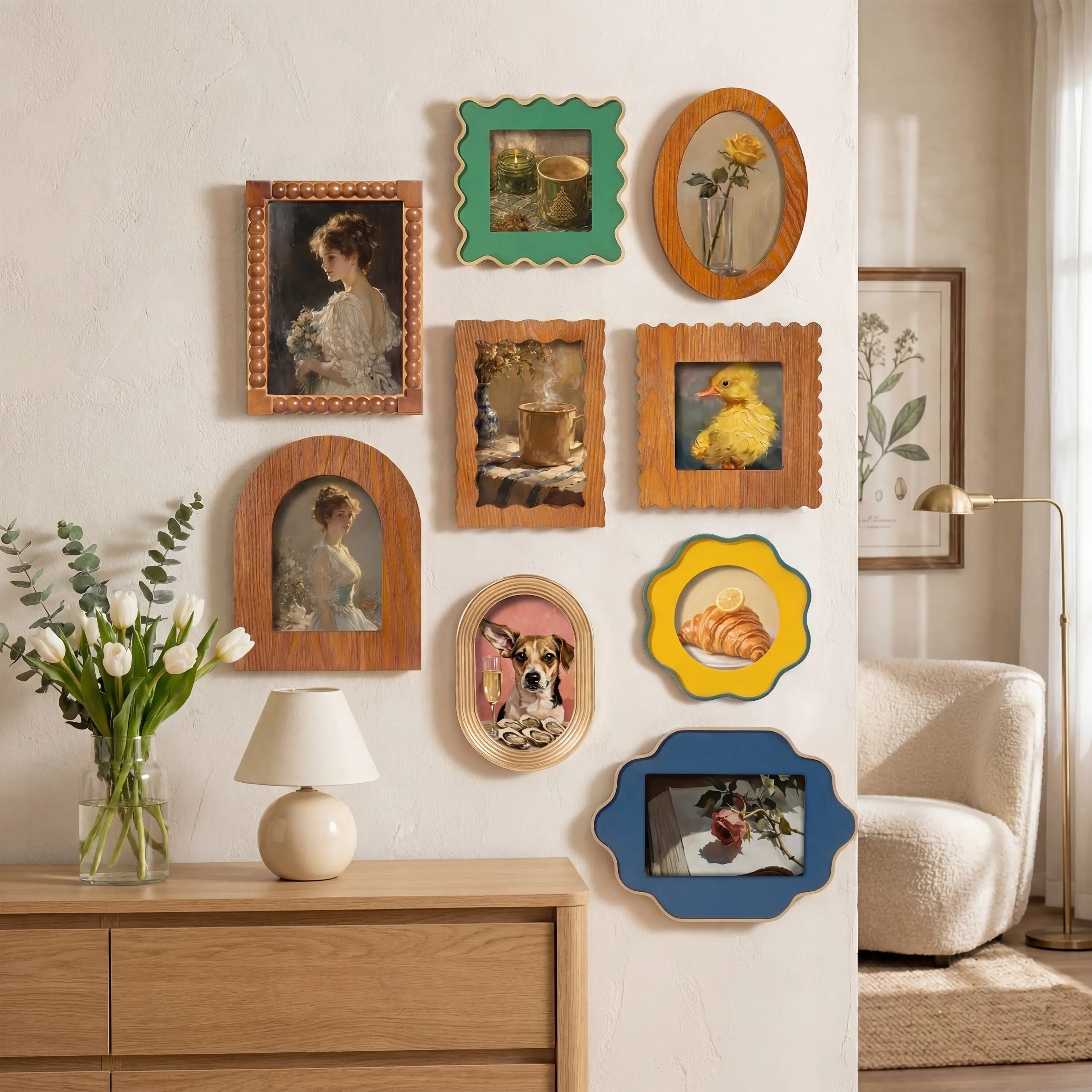 Art Picture Frame Set,Vintage Picture Frame 4x6 Set of 9,Wall or Tabletop Display，Family Photo Memories Gallery，Elegant Antique Photo Frames with Glass Front, Photo Display, Tabletop Wall Hanging, Gift Ideas Wall, Anniversary Gift