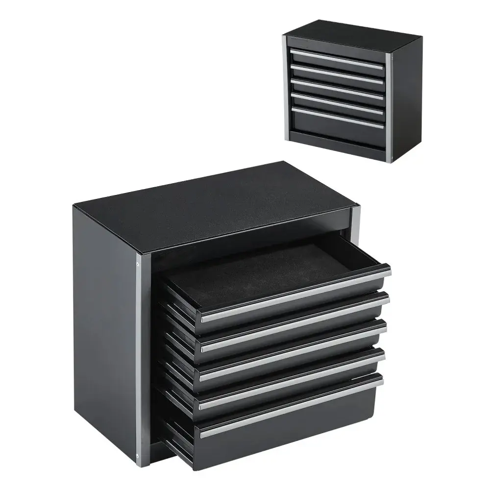 Mini Alloy Steel Tool Box (8.6x4.6x8.1 in) - Portable 5-Drawer Heavy-Duty Chest, Mini Drawer Model, EVA Liners, PP Feet Pads, Ball Bearing Slides, Trays, Black Powder Coated Finish