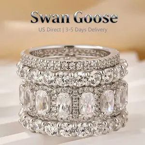 S925 Sterling Silver 10.0CT Cushion Cut 4PCS Stackable Wedding Band Ring Set, Gold Plated Minimalist Stacking Full Eternity Churumbela Rings Set for Travel, Daily, banquet accessory for Birthday & Anniversary Gif