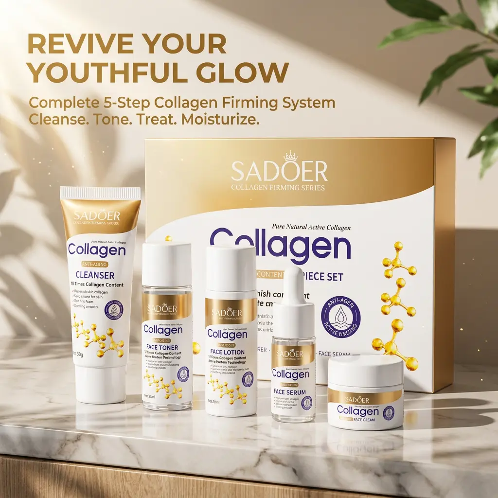 5 Piece Collagen Facial Care Set, Anti-Wrinkle & Firming Travel Moisturizer, Coffret Set Skin Care Kits, Daily Care