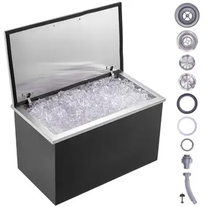 【Summervibes】VEVOR Drop in Ice Chest,  , 24"L x 20"W x 15"H Stainless Steel Ice Cooler, Commercial Ice Bin with Hinged Cover, 40 qt Outdoor Kitchen Ice Bar, Drain-pipe and Drain Plug Included, for Cold Wine Beer