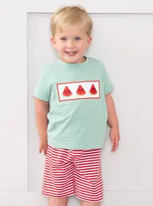 Watermelon Stripes Smocked Cotton Outfit